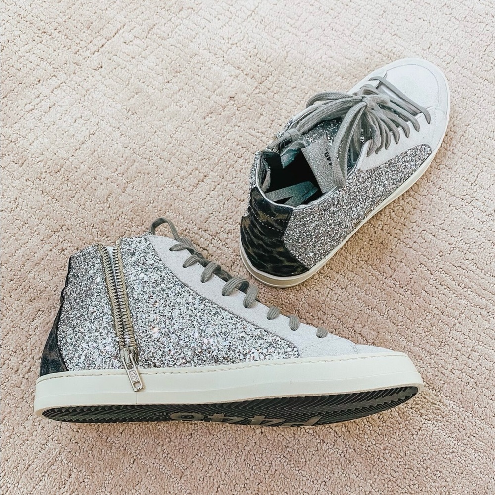 P448 Skate Glitter High Top Sneaker with animal print
